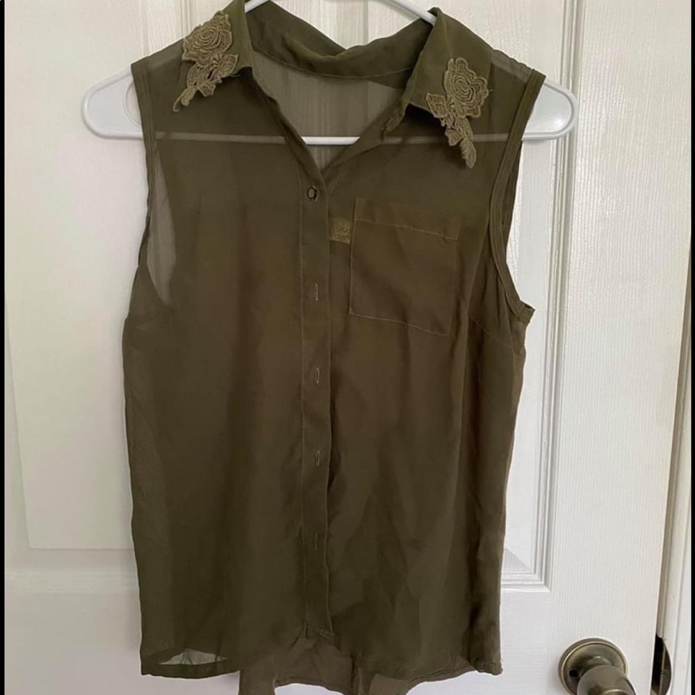 Olive green tank top button up blouse